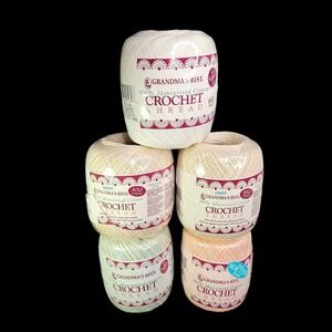 Caron Grandmas Best Crochet Thread Mixed Color and Size Lot of 5 Spools Total Nw